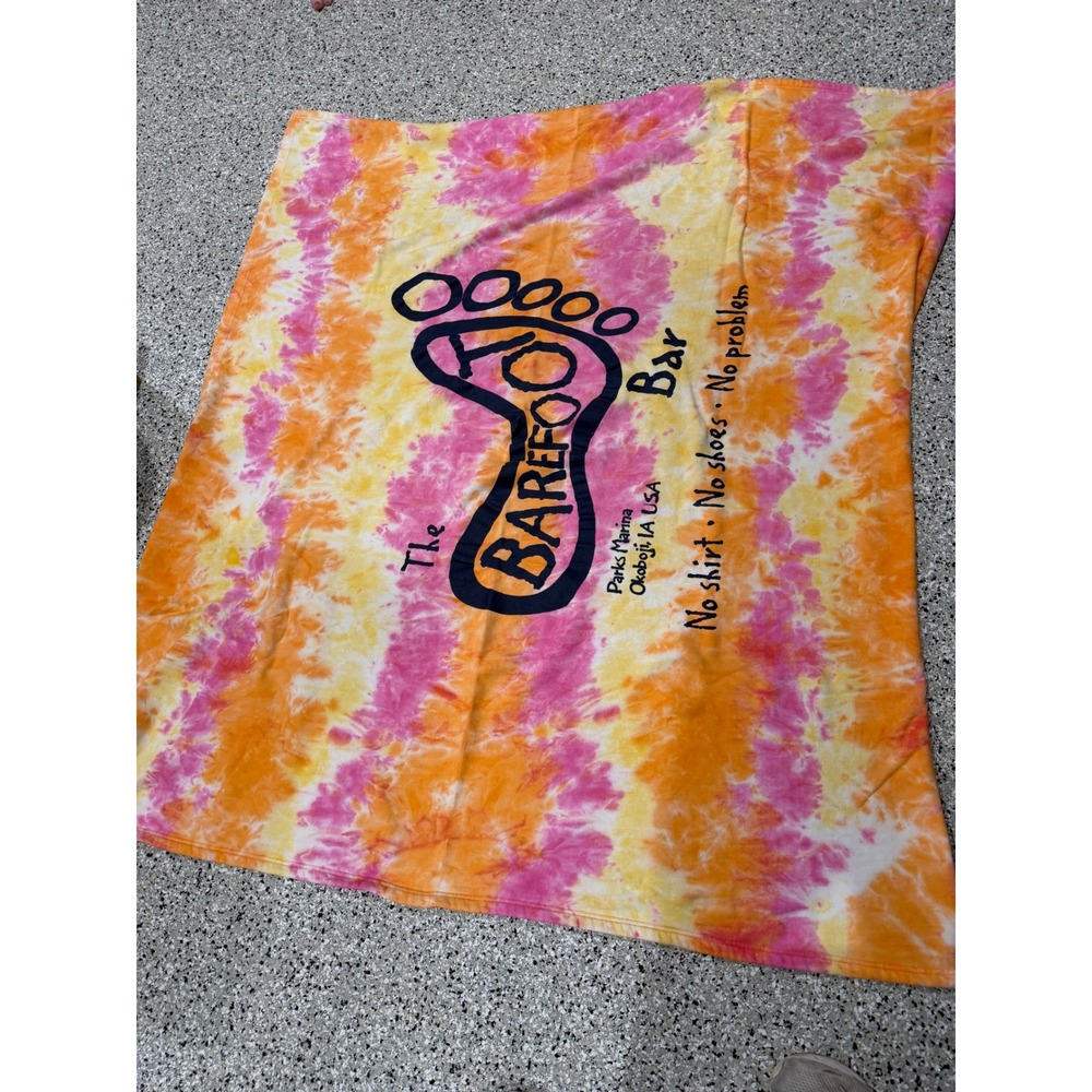 MV Sport Barefoot Bar Okoboji IA Tie Dye Fleece Blanket Pink Orange Yellow 65x54